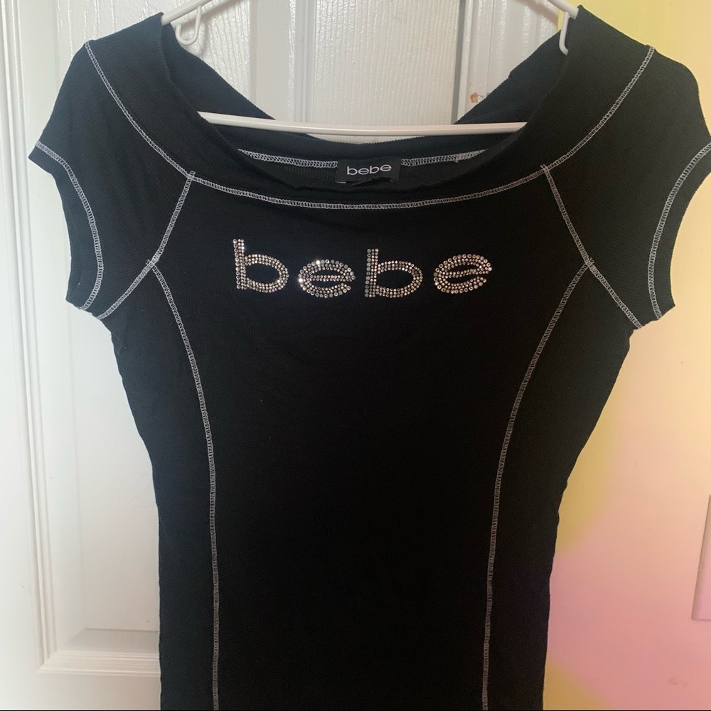 Black Bebe off the shoulder top